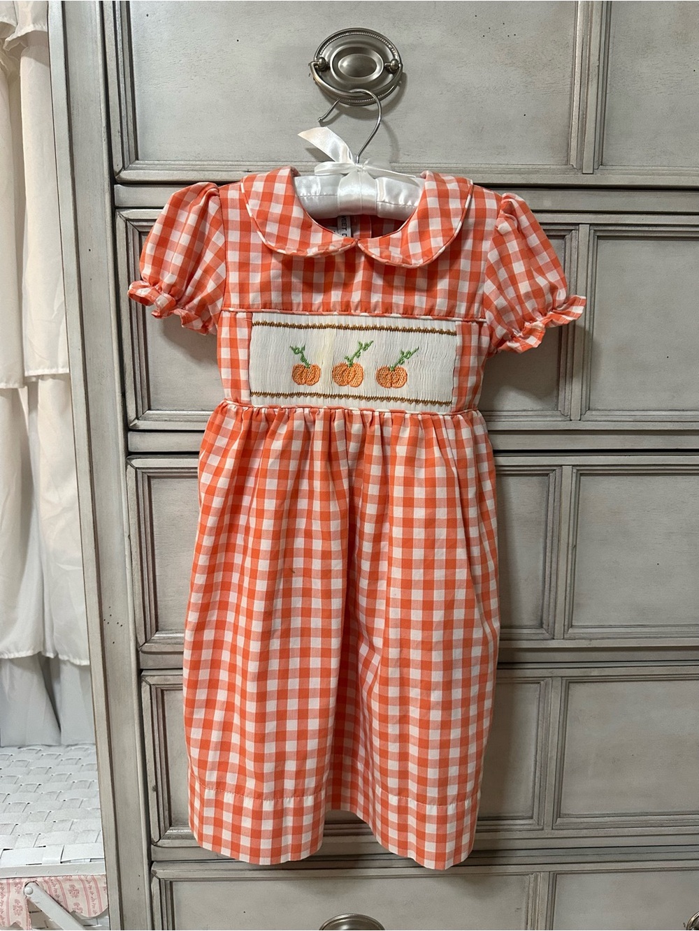 Sweet Dreams Orange Gingham Pumpkin Smocked Dress
